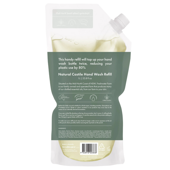 Hemp seed oil 1L hand wash refill packaging back