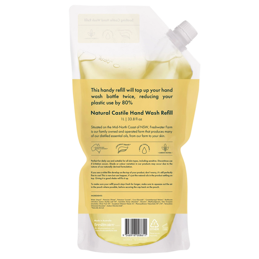 lemon myrtle oil and manuka honey Hand wash refill pouch 1L back