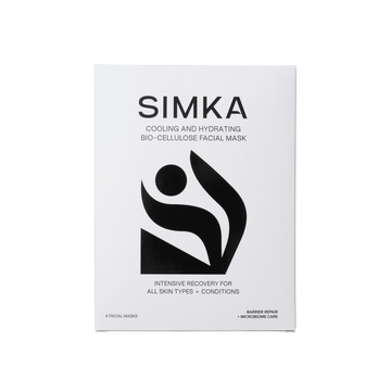 SIMKA cooling and hydrating bio-cellulose facial mask packaging on a transparent background