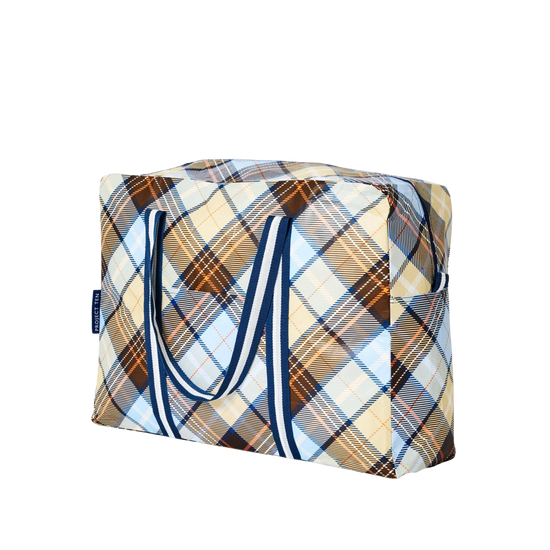 Country Plaid patterned bag with white handles