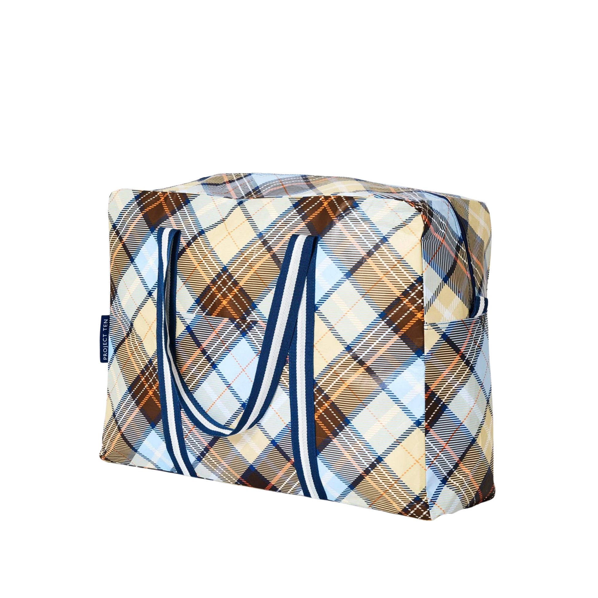 Country Plaid patterned bag with white handles