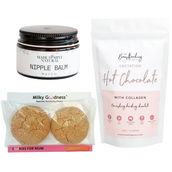 Bundle fore breast feeding support nipple balm, lactation cookies and lactation hot chocolate.
