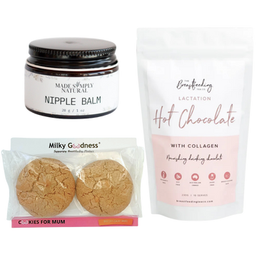 Bundle fore breast feeding support nipple balm, lactation cookies and lactation hot chocolate.