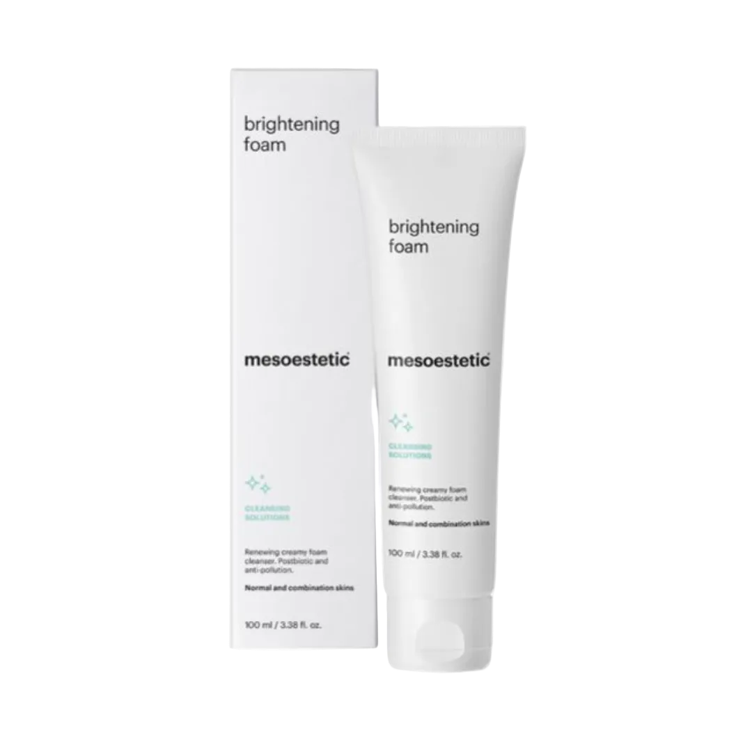 Mesoestetic brightening foam packaging on a white background