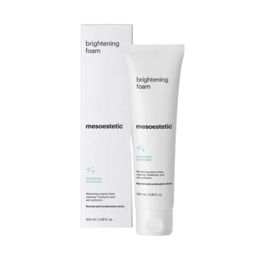 Mesoestetic brightening foam packaging on a white background