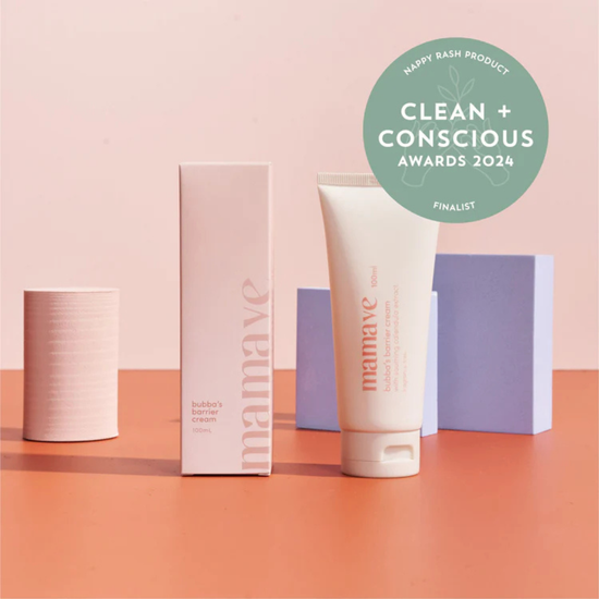 Bubba's barrier cream and blocks with tag clean & conscious awards 2024 finalist. 
