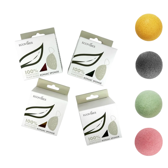 Konjac sponges with packaging on a white background