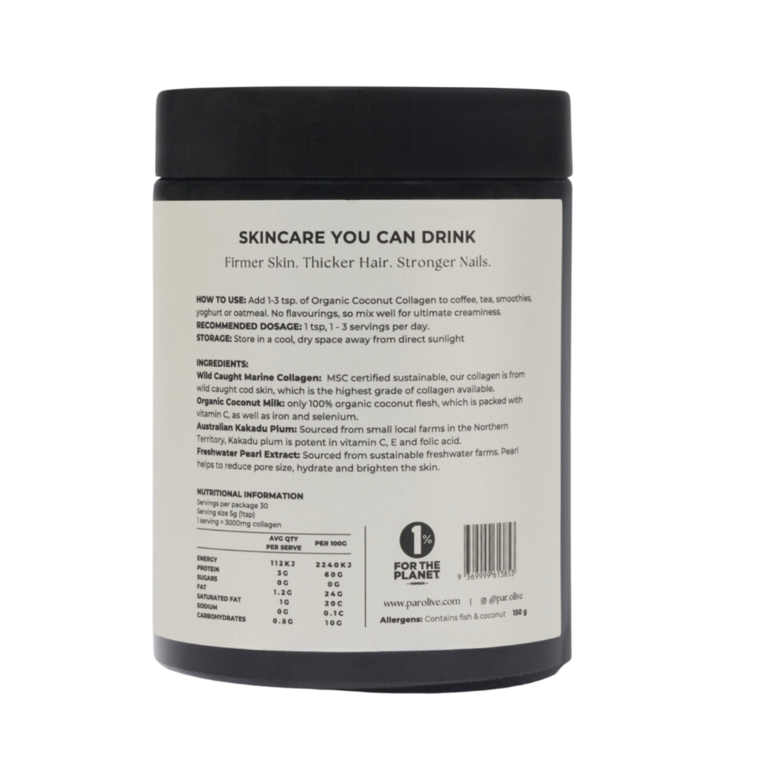 Back label of a supplement container with text and branding on a white background