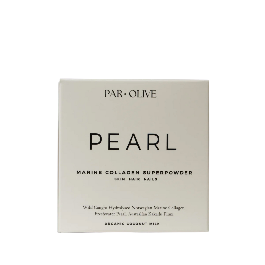 Box of PAR OLIVE Pearl Marine Collagen Superpowder on a white background