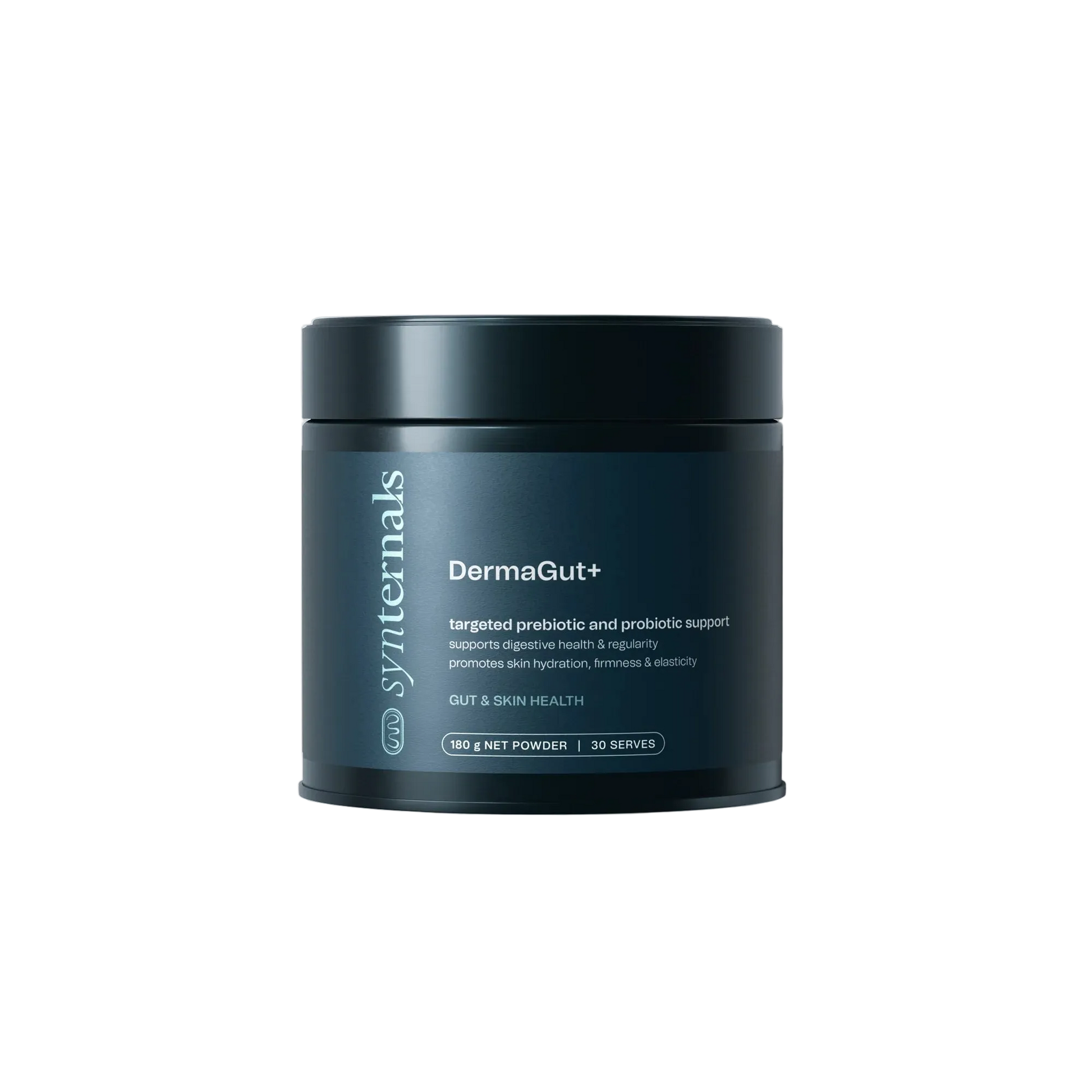 Dark blue container of DermaGut+ 