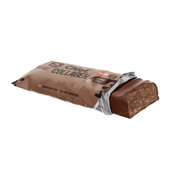 Brown double choc protein bar with chief collagen