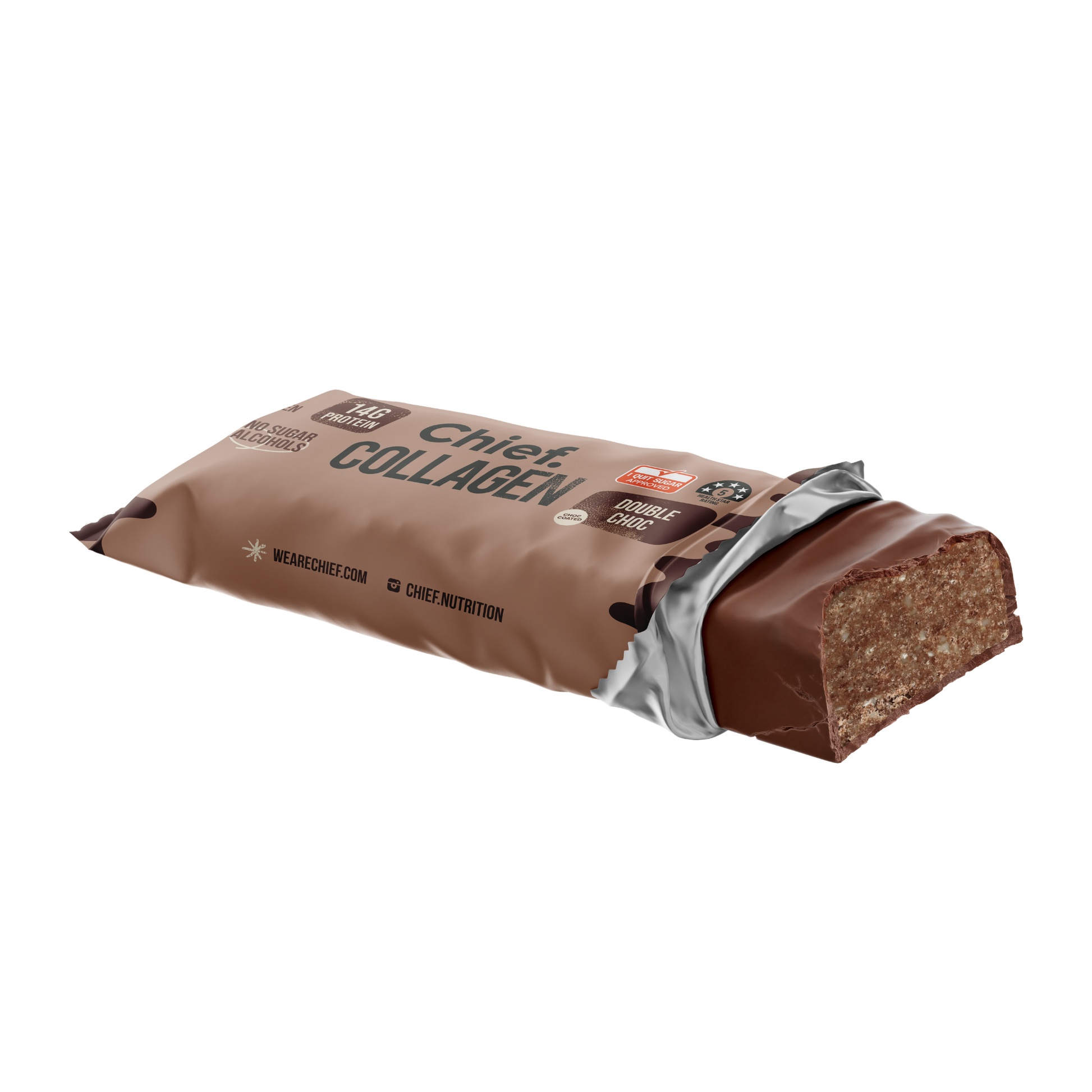 Brown double choc protein bar with chief collagen