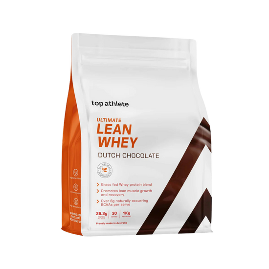 Top Athlete Ultimate Lean Whey protein powder package in Dutch Chocolate flavour  1kg 30 serves