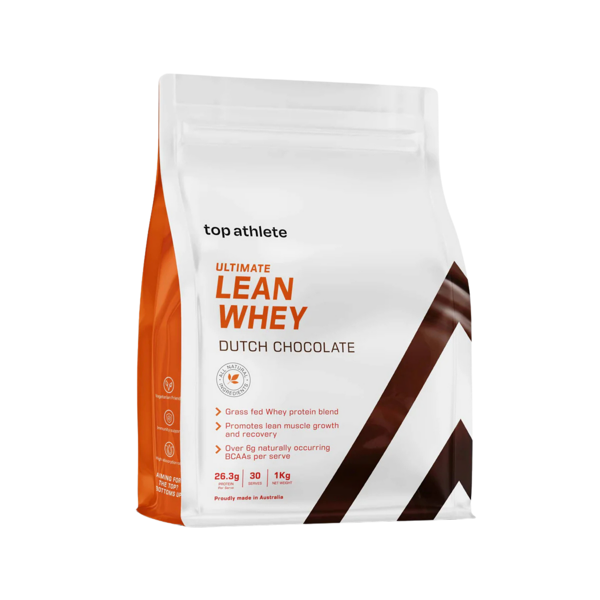Top Athlete Ultimate Lean Whey protein powder package in Dutch Chocolate flavour  1kg 30 serves