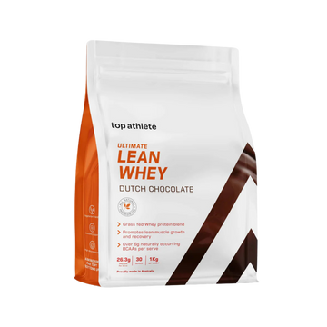 Top Athlete Ultimate Lean Whey protein powder package in Dutch Chocolate flavour  1kg 30 serves