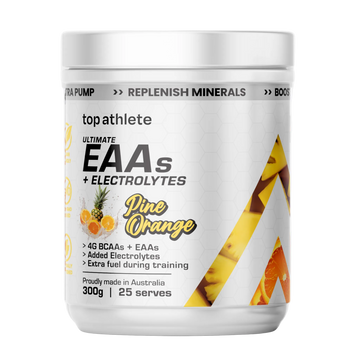 Top Athlete EAA + Electrolytes supplement container with pineapple and orange 300g
