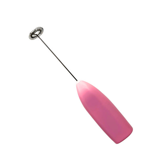 Pink and silver electric whisk with button