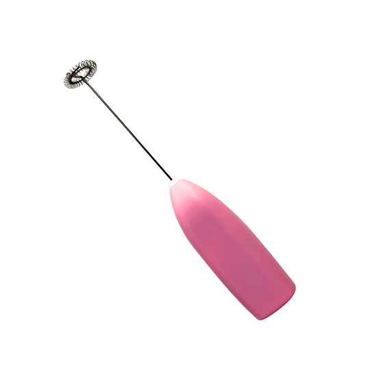Pink and silver electric whisk with button