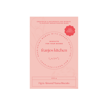 Pink packaging of Franjos Kitchen Fig & Almond biscuits