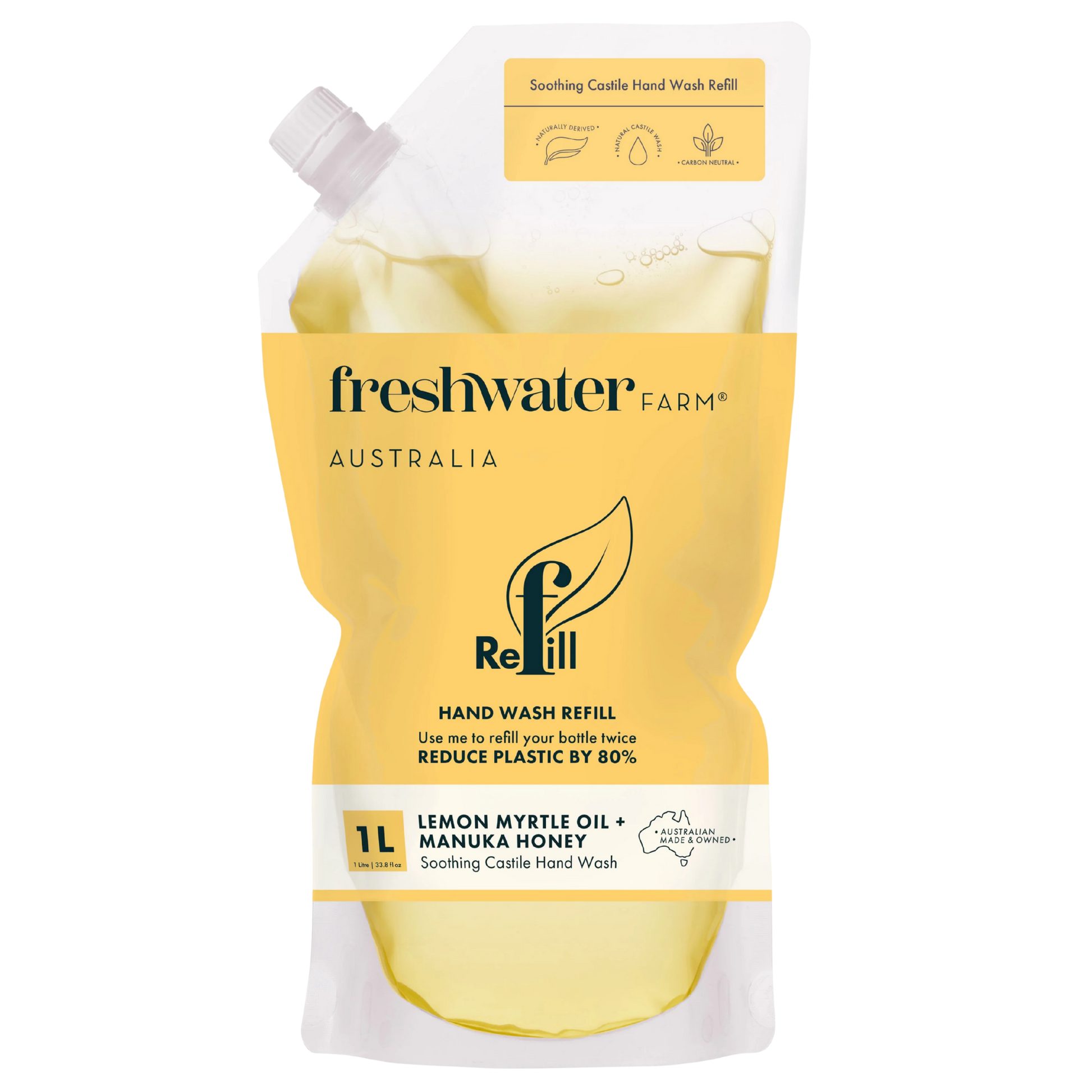 Lemon myrtle oil and manuka honey 1L Hand wash refill packaging from Freshwater Farm Australia 