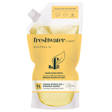 Lemon myrtle oil and manuka honey 1L Hand wash refill packaging from Freshwater Farm Australia 