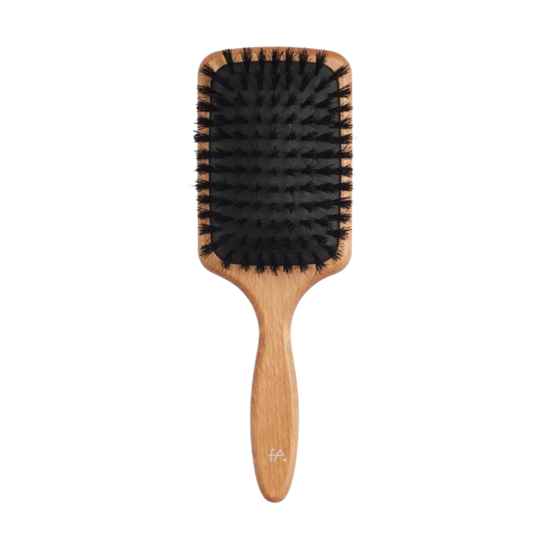 Wooden paddle hairbrush with black boar bristles