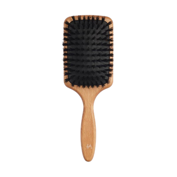 Wooden paddle hairbrush with black boar bristles