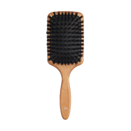 Wooden paddle hairbrush with black boar bristles