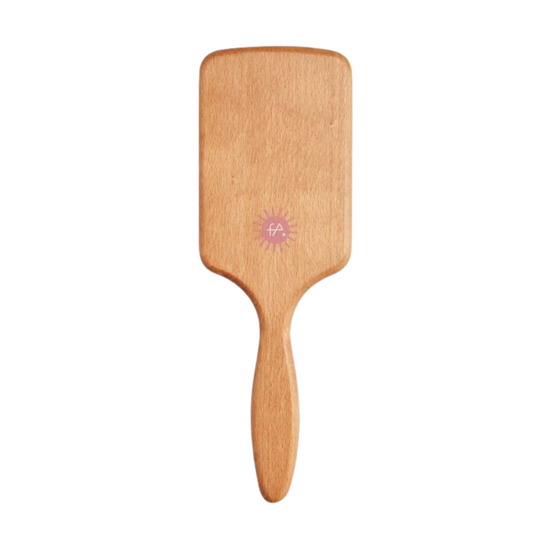 Wooden paddle brush with a brand logo 