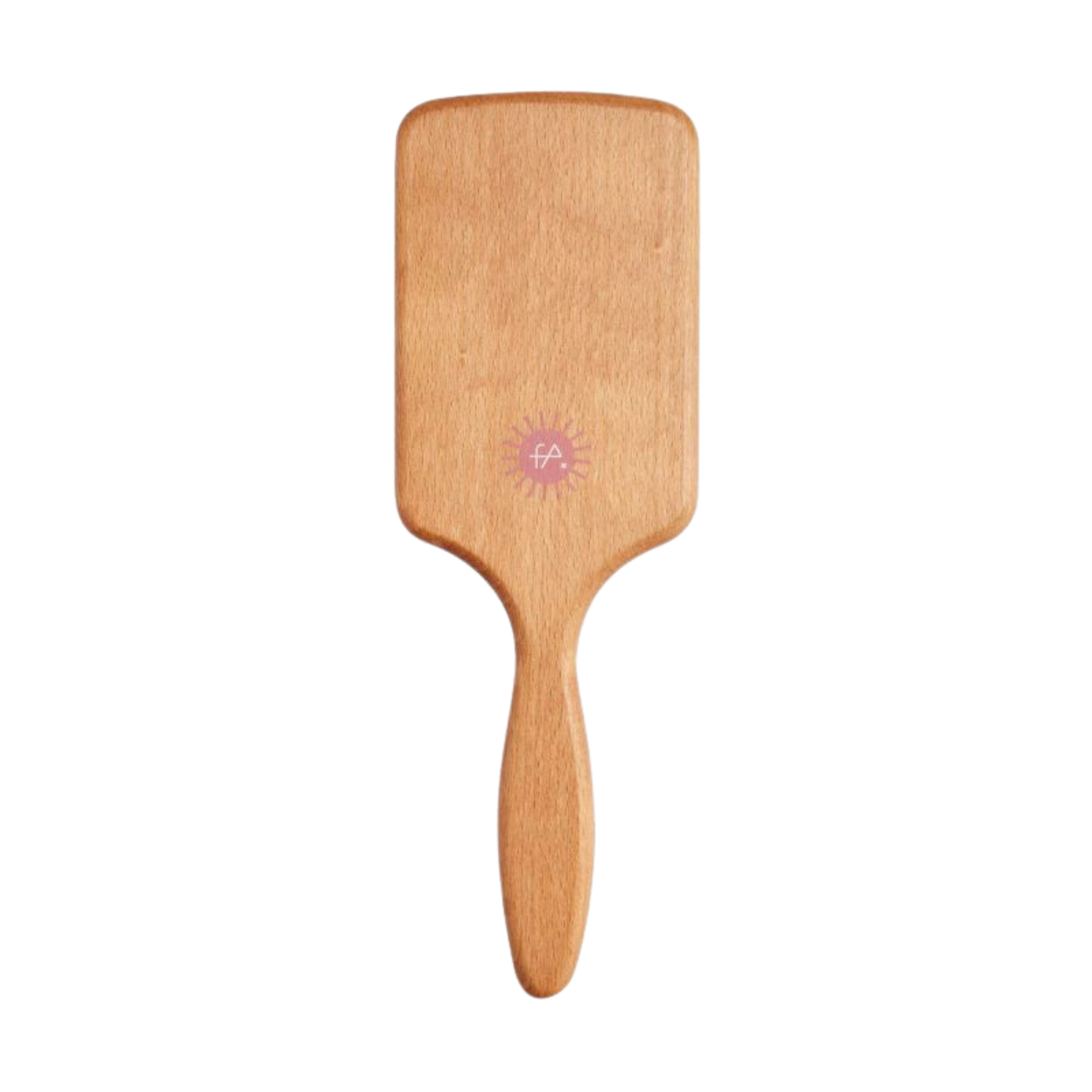Wooden paddle brush with a brand logo 