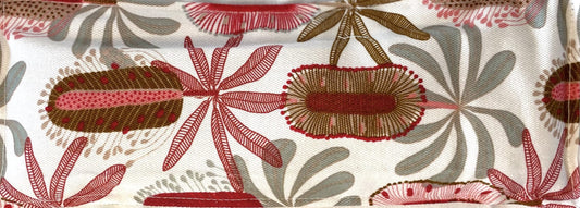 Lavender eye pillow rectangle Fabric with red, green and brown floral pattern