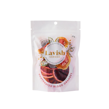 Lavish Garnish dehydrated blood oranges packaging on a white background