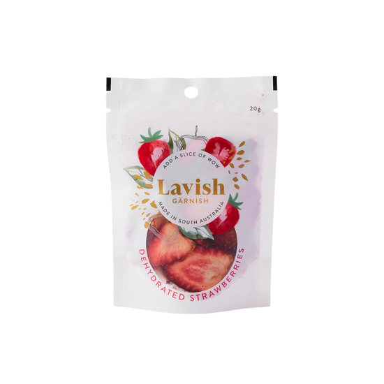 Packaged strawberries with 'Lavish' branding on a white background