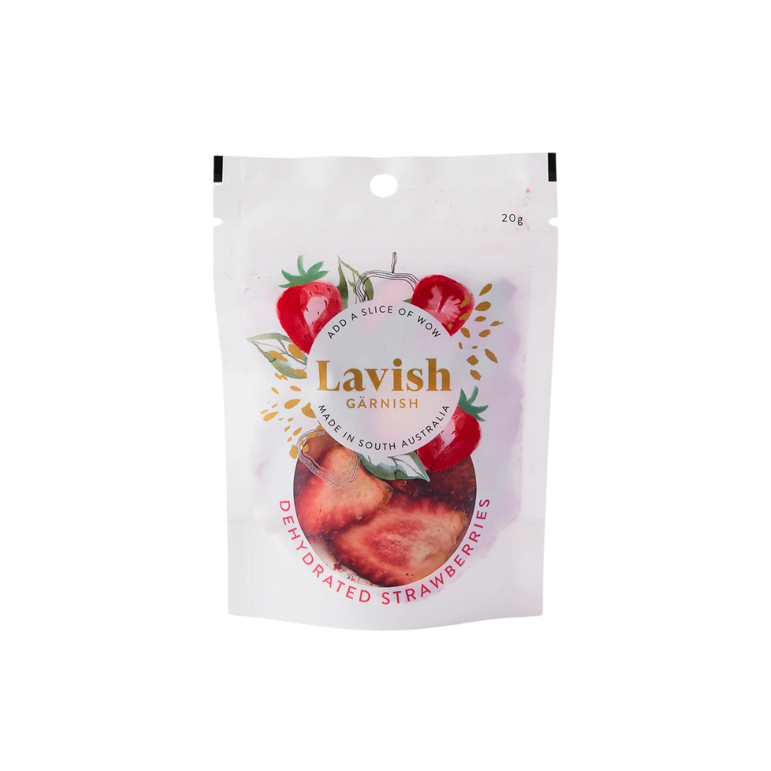 Packaged strawberries with 'Lavish' branding on a white background