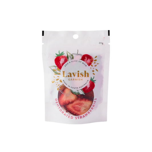 Packaged strawberries with 'Lavish' branding on a white background
