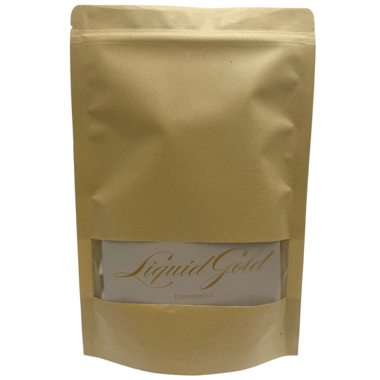 Expressing kit in a brown bag on a white background