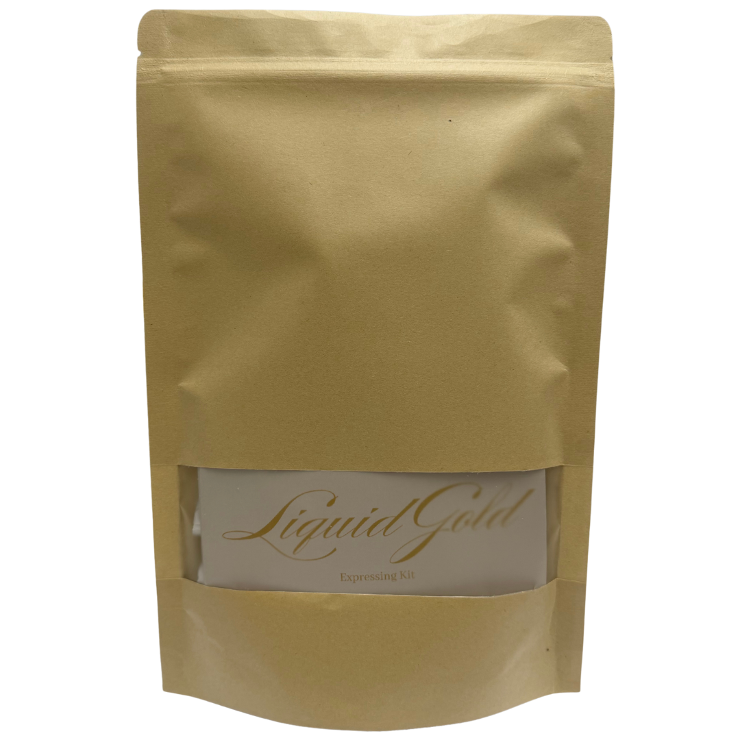 Expressing kit in a brown bag on a white background