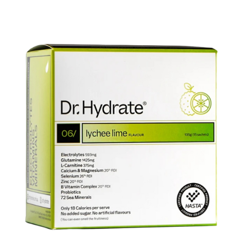 Box of Dr. Hydrate lychee lime flavour 15 sachet