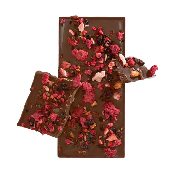 Chocolate bar with dried fruits on a white background