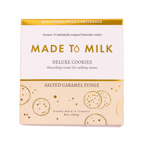 Box of 'Made to Milk' salted caramel fudge cookies