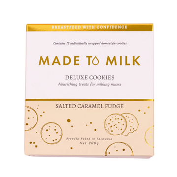 Box of 'Made to Milk' salted caramel fudge cookies