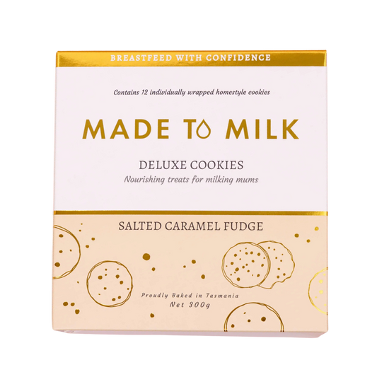 Box of 'Made to Milk' salted caramel fudge cookies