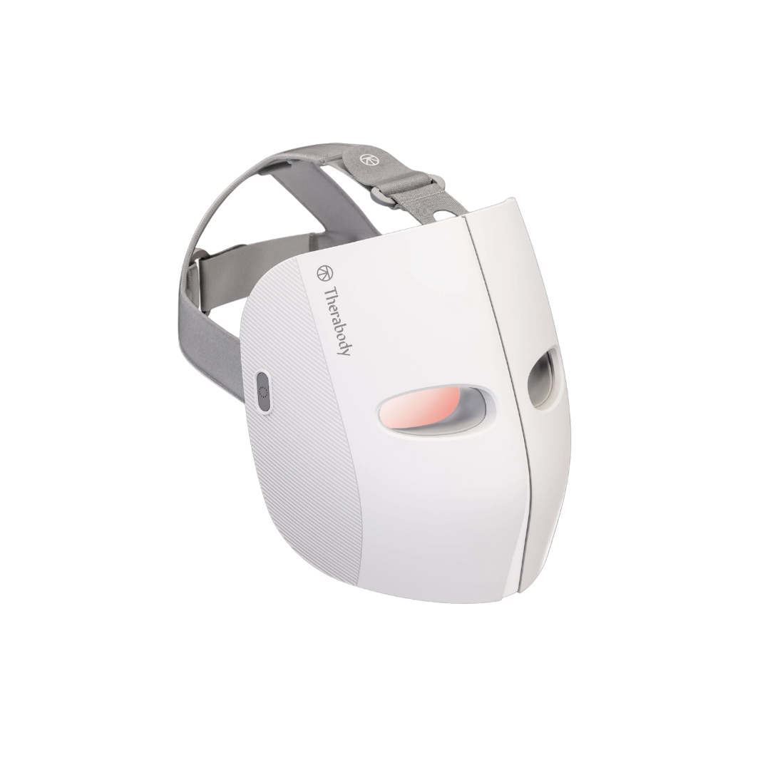 White and gray Therabody device on a white background