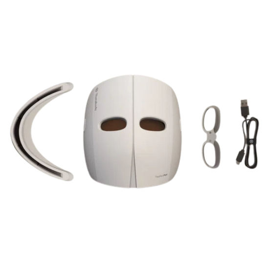 White electronic device with a cable and strap on a white background