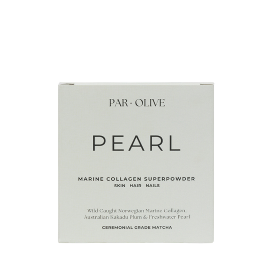 Par Olive Pearl marine collagen superpowder packaging on a white background