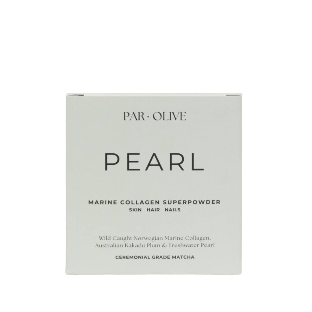 Par Olive Pearl marine collagen superpowder packaging on a white background