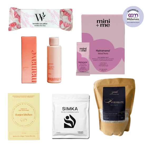 Collection of baby care products with visible branding 