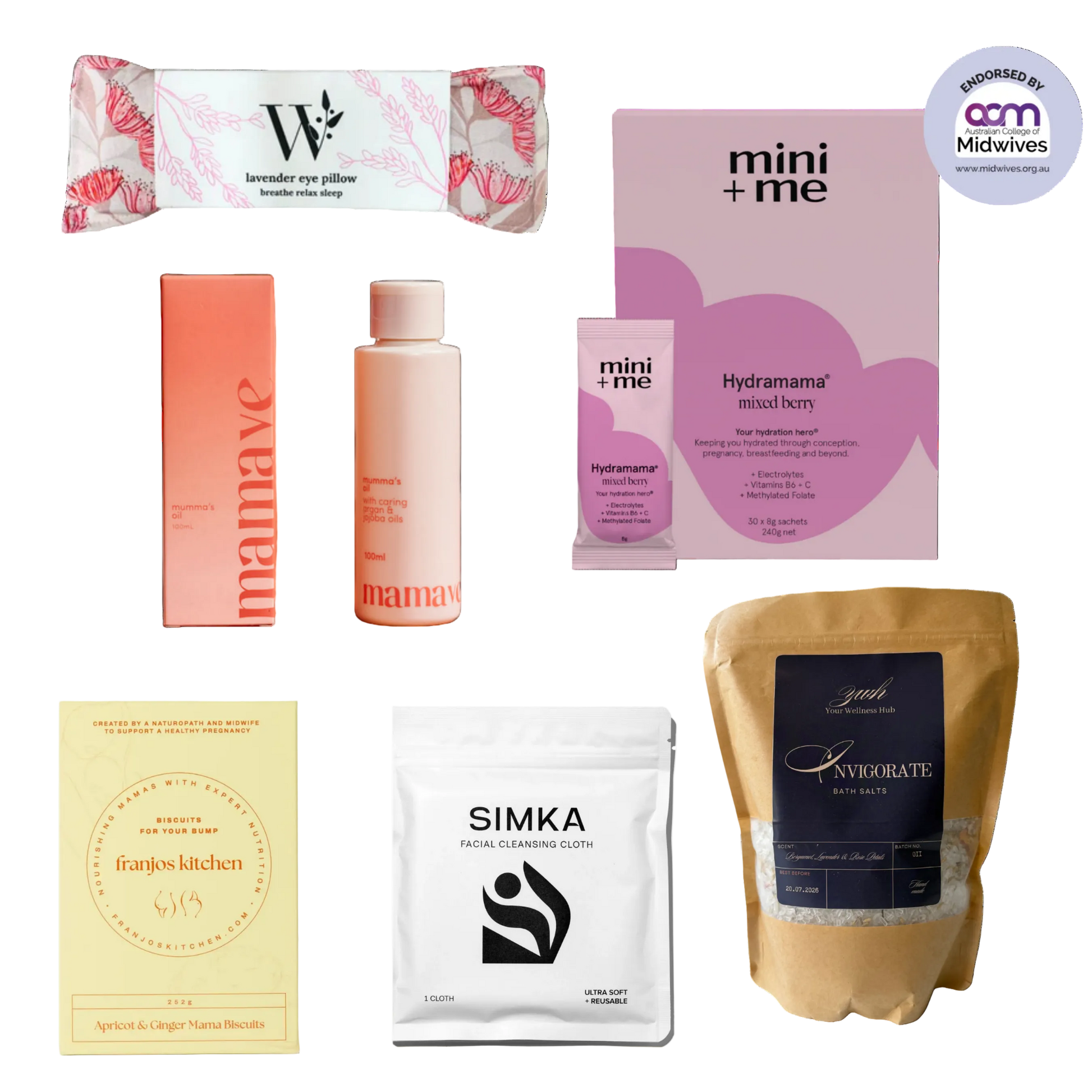 Collection of baby care products with visible branding 