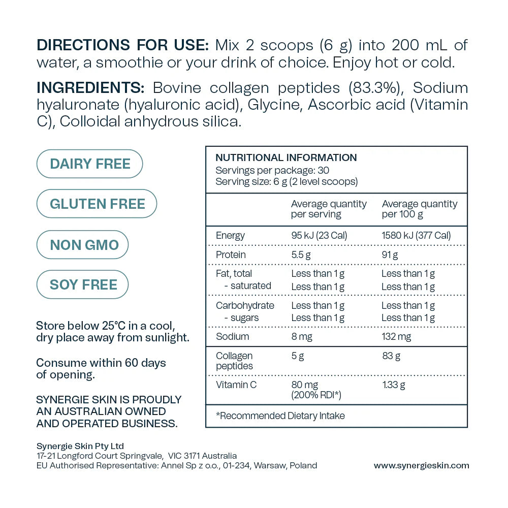 Product label with directions for use, ingredients, nutritional information, and branding details.