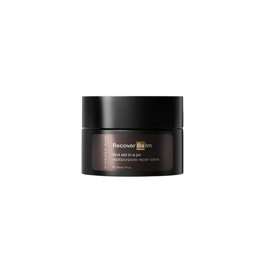 Cosmetic balm jar labeled 'Recover Balm' 